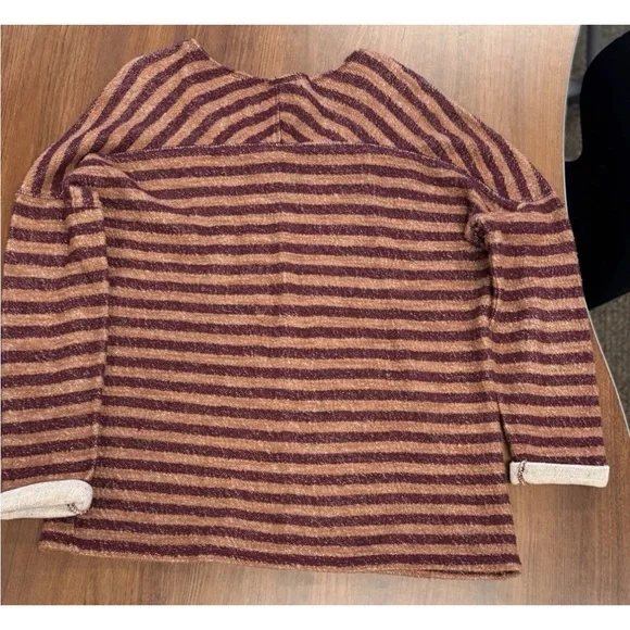 Lucky Brand Womens Size Small Brown & Burgundy Striped Textured Knit Sweater Top - Picture 5 of 5
